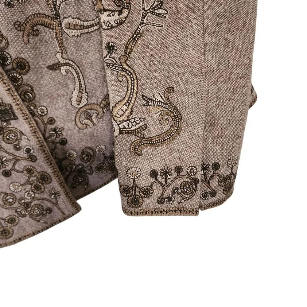 Vintage Blazer Jacket L Wool Blend Floral Embroidered Cottagecore Craftcore - Picture 3 of 6